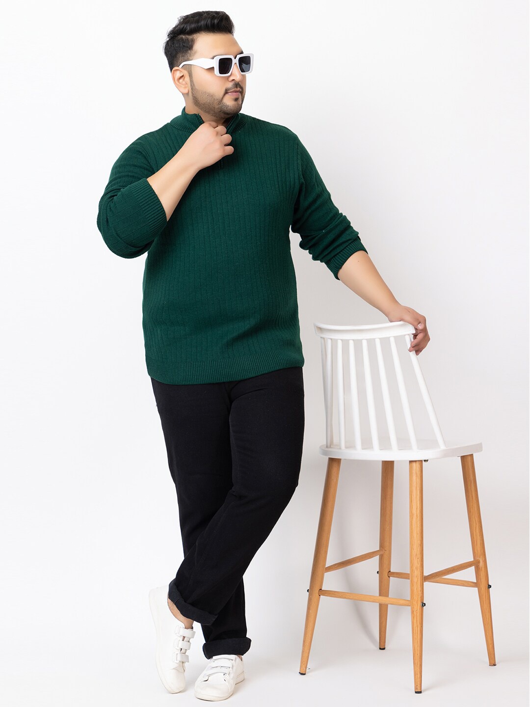 

KVETOO Plus Size Turtle Neck Striped Pullover Sweater, Green