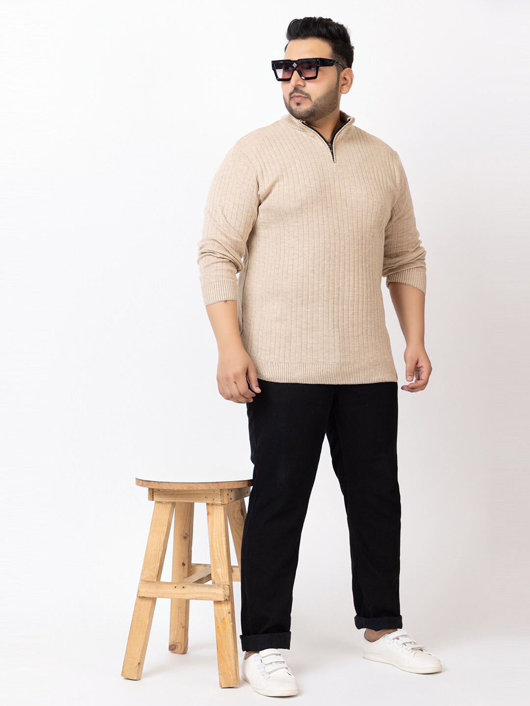 

KVETOO Plus Size Striped Pullover Sweater, Cream
