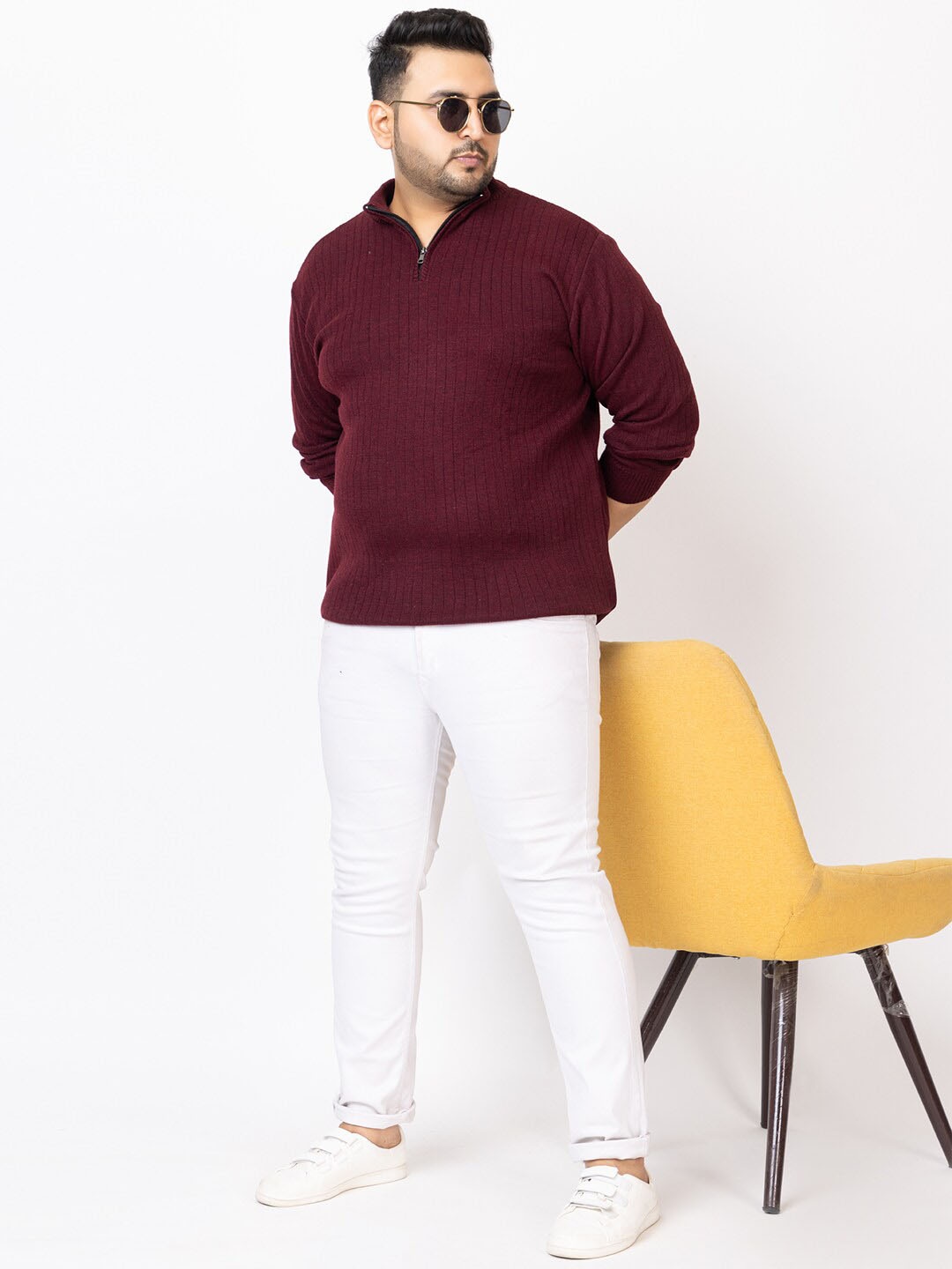 

KVETOO Plus Size Turtle Striped Pullover Sweater, Maroon