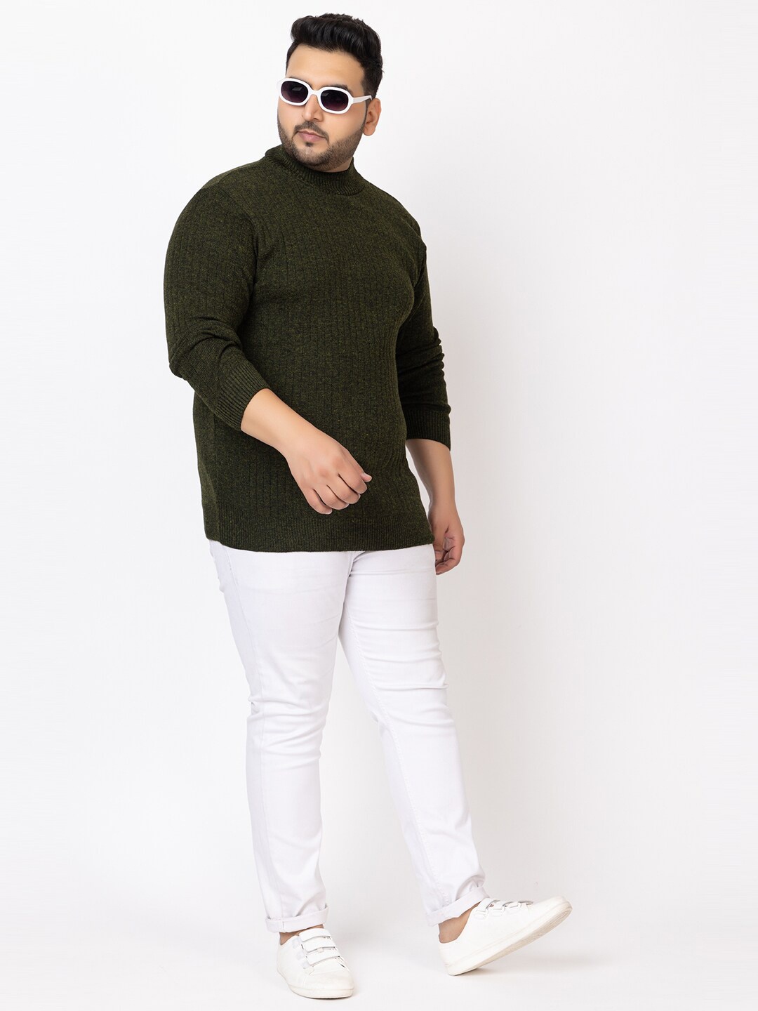 

KVETOO Striped Turtle Neck Pullover Sweaters, Olive