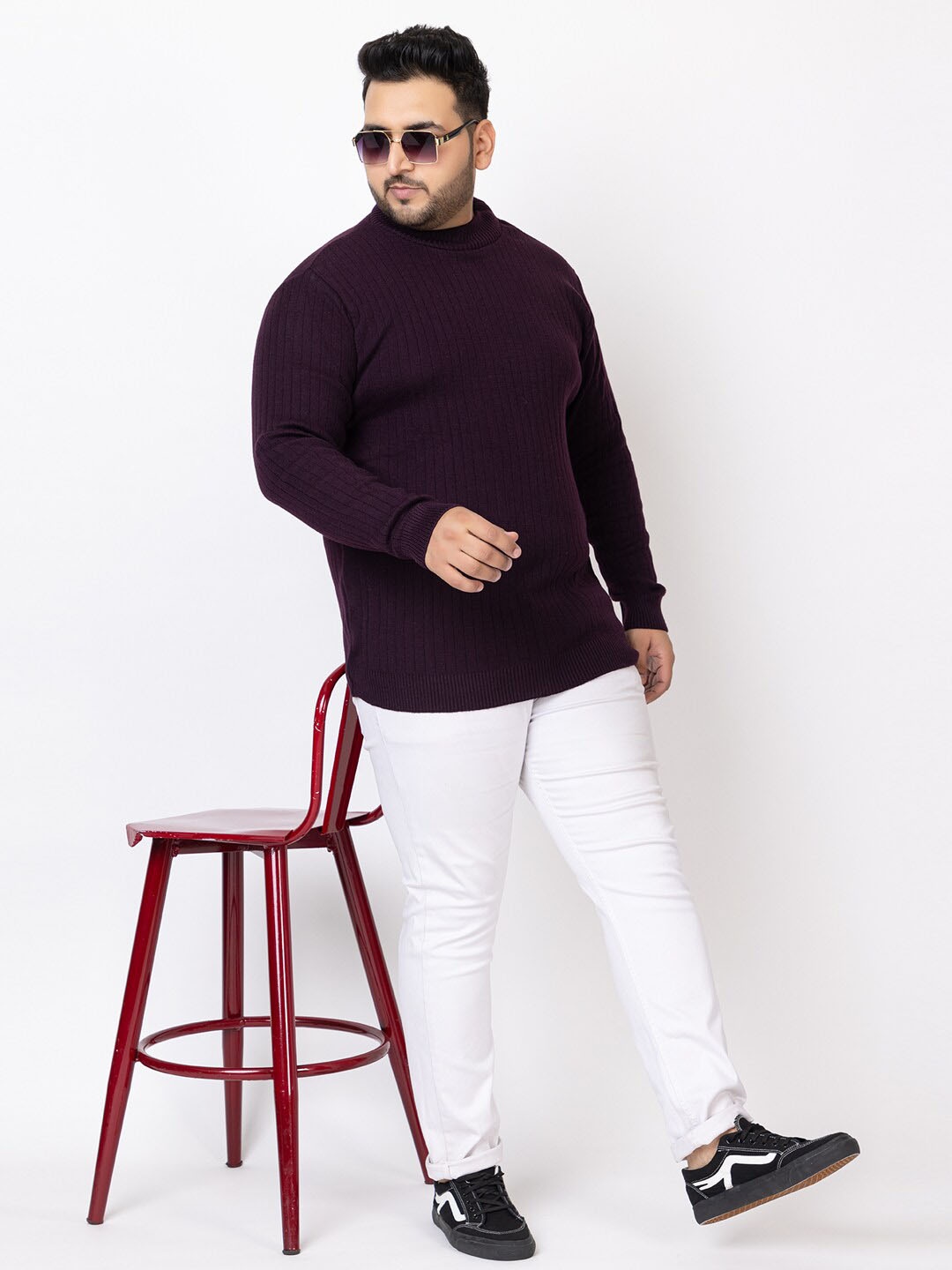 

KVETOO Striped Acrylic Turtle Neck Pullover Plus Size Sweater, Purple