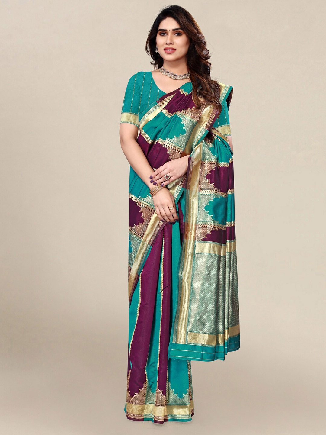 

Om Shantam Sarees Woven Design Zari Banarasi Saree, Teal