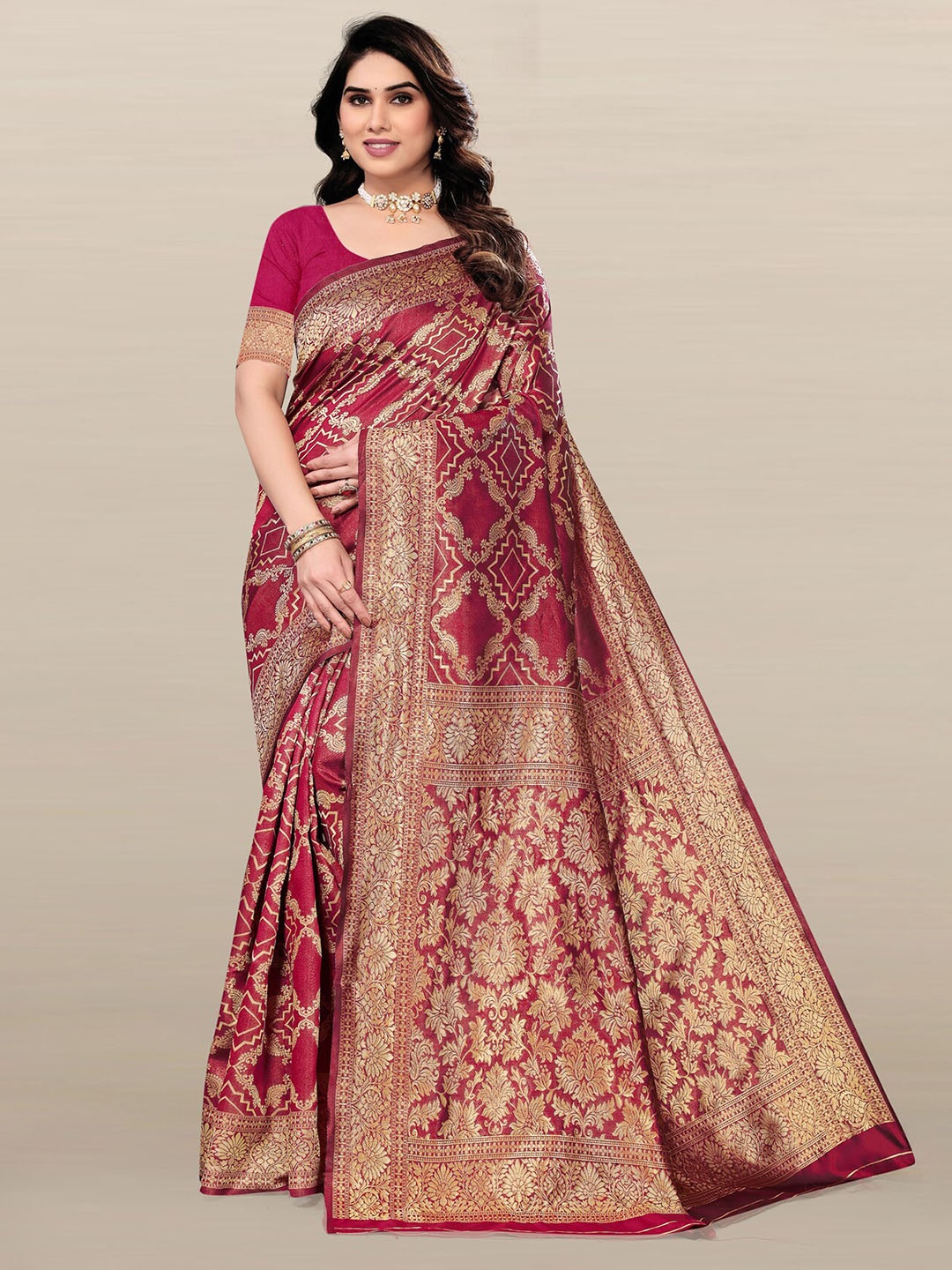 

Om Shantam Sarees Woven Design Zari Kanjeevaram Saree, Magenta