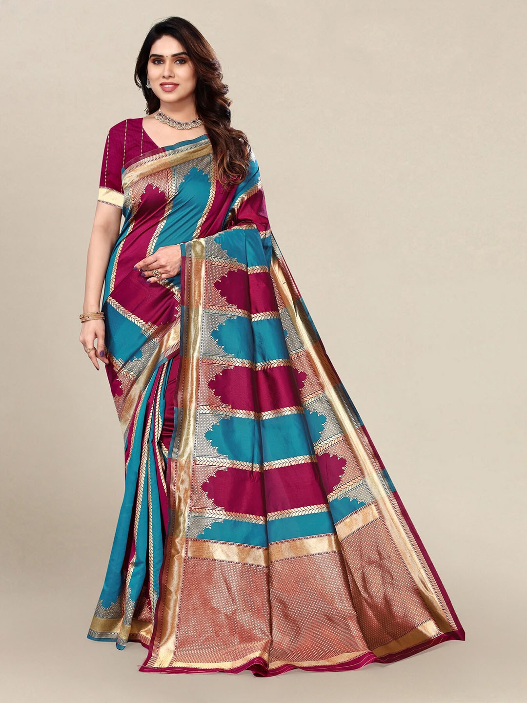 

Om Shantam Sarees Woven Design Zari Banarasi Saree, Turquoise blue