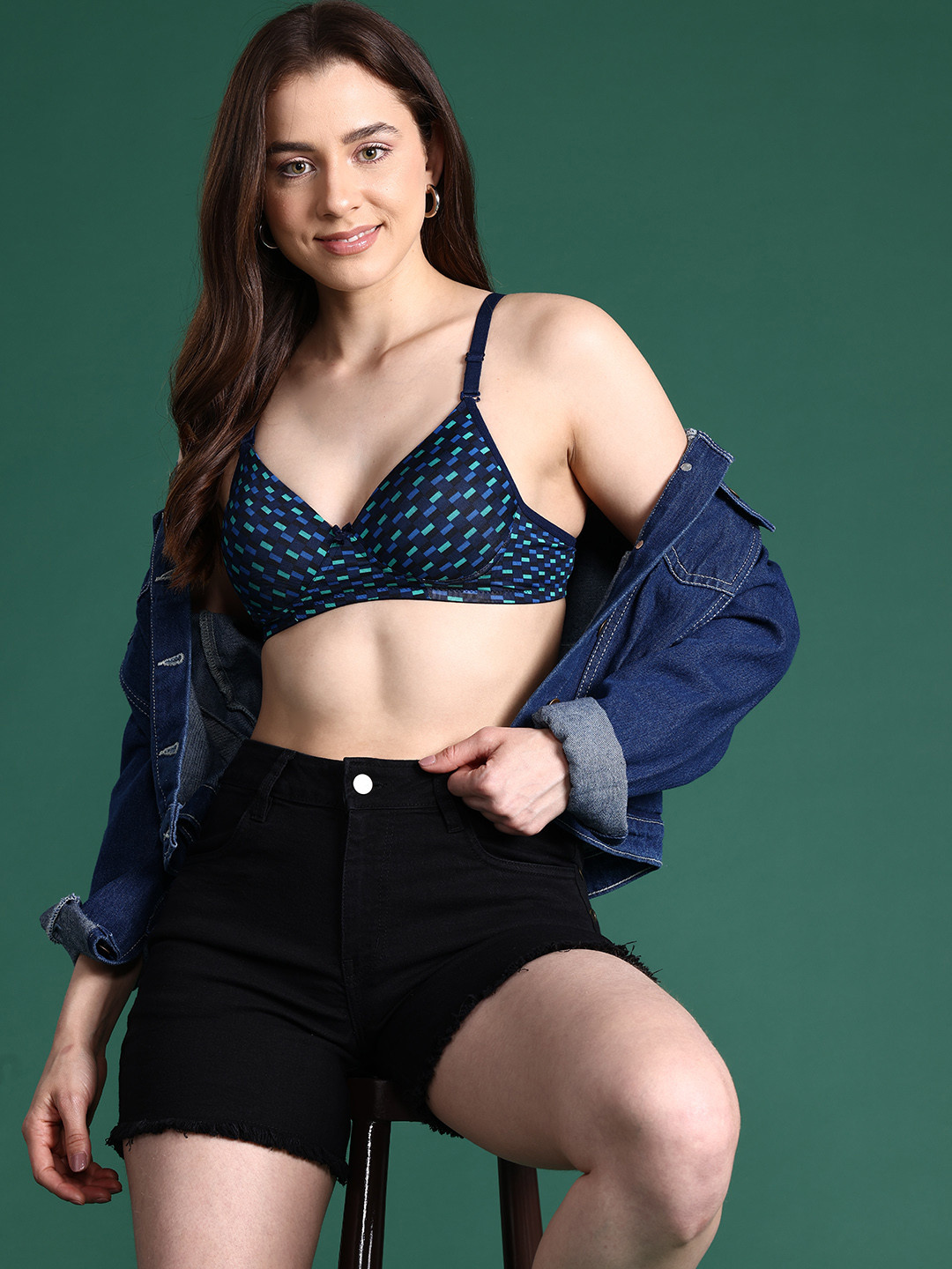 

DressBerry Geometric Printed Full Coverage Lightly Padded Bra, Blue