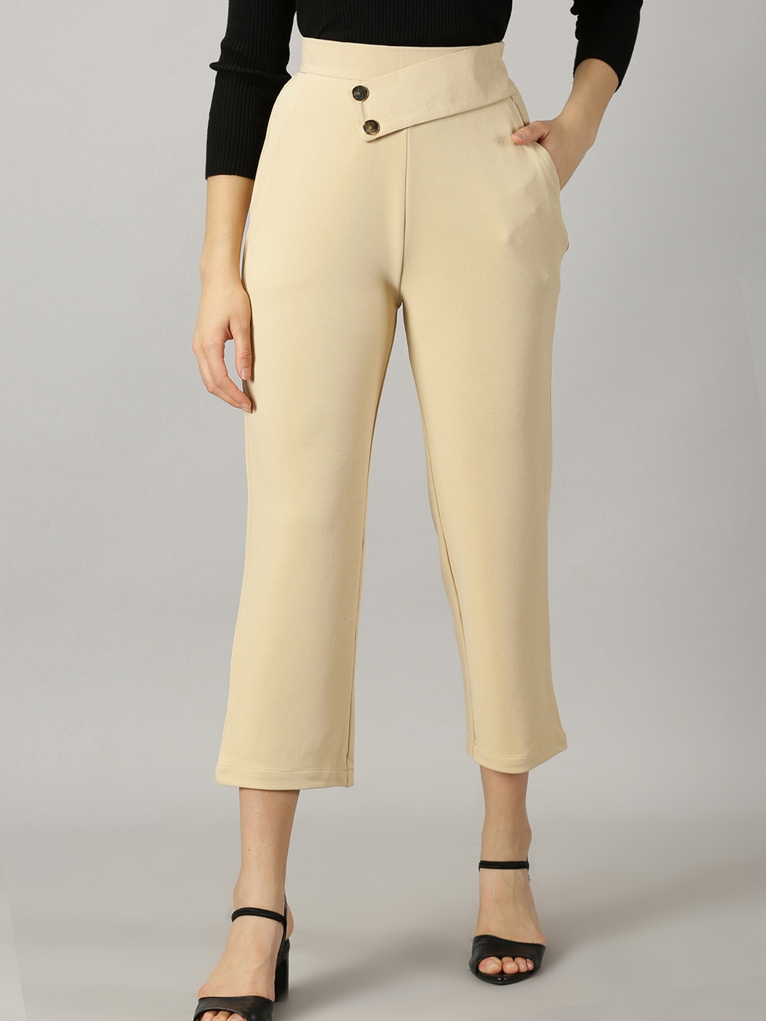 

AUSK Women Relaxed High-Rise Cropped Trouser, Beige