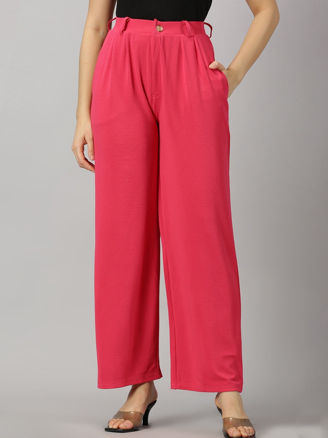 

AUSK Women Relaxed Regular Fit High-Rise Parallel Trousers, Pink