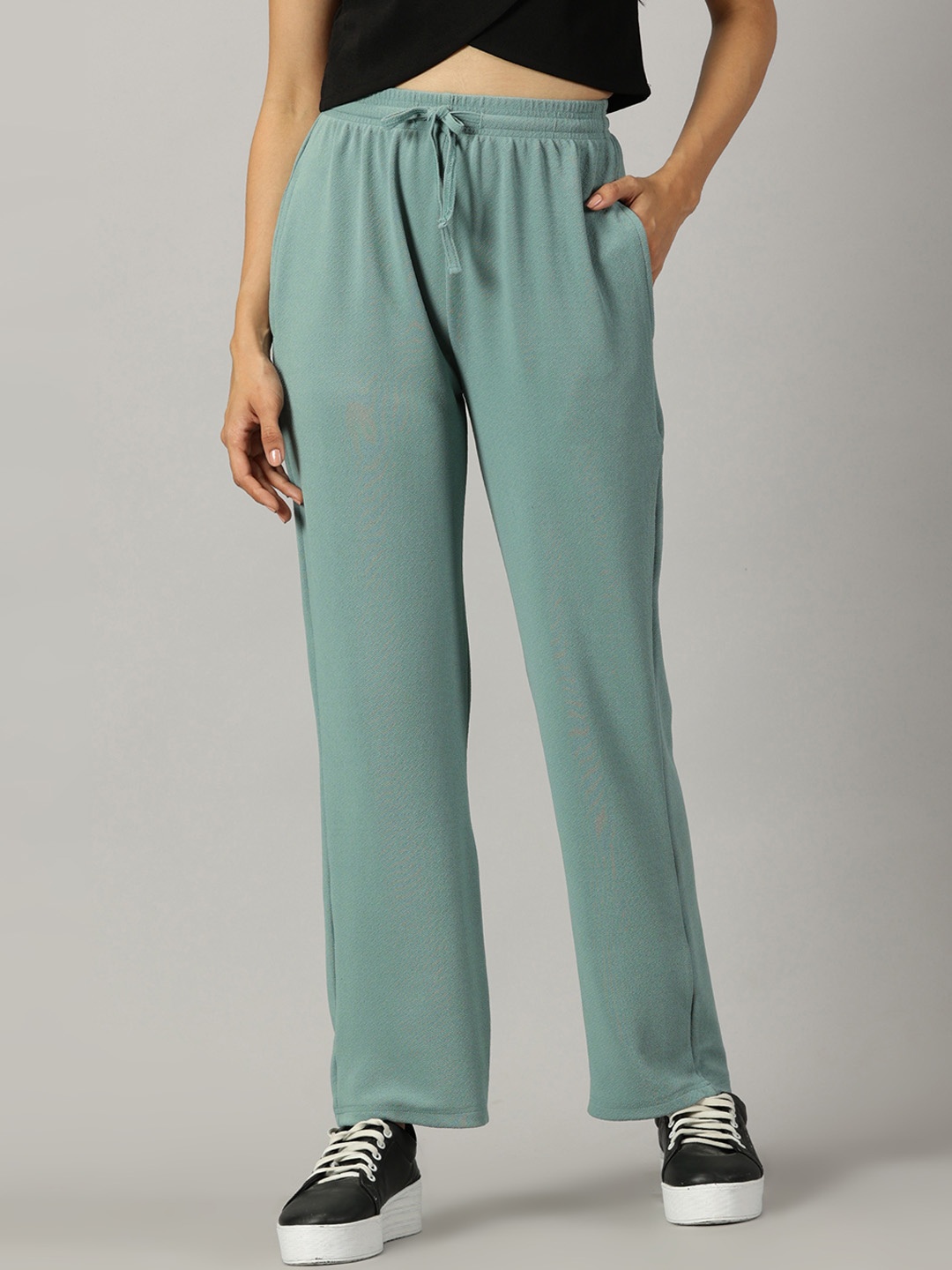 

AUSK Women Relaxed High-Rise Plain Regular Trousers, Sea green