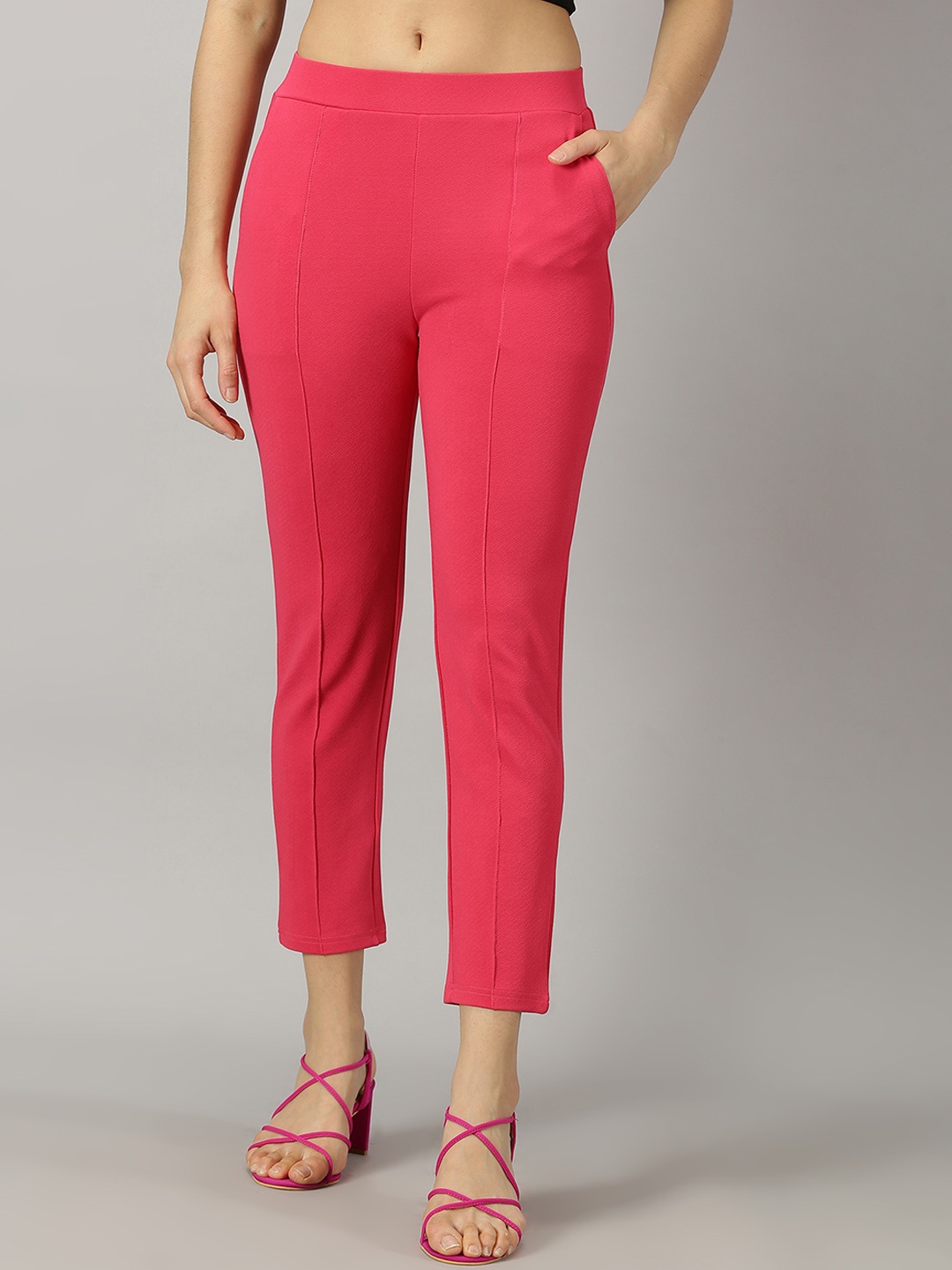 

AUSK Women Relaxed Skinny Fit Mid-Rise Cropped Trouser, Pink