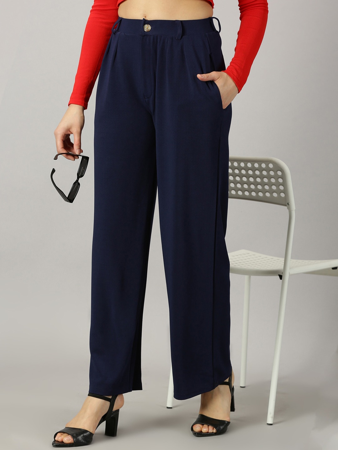 

AUSK Women Relaxed High-Rise Parallel Trouser, Navy blue