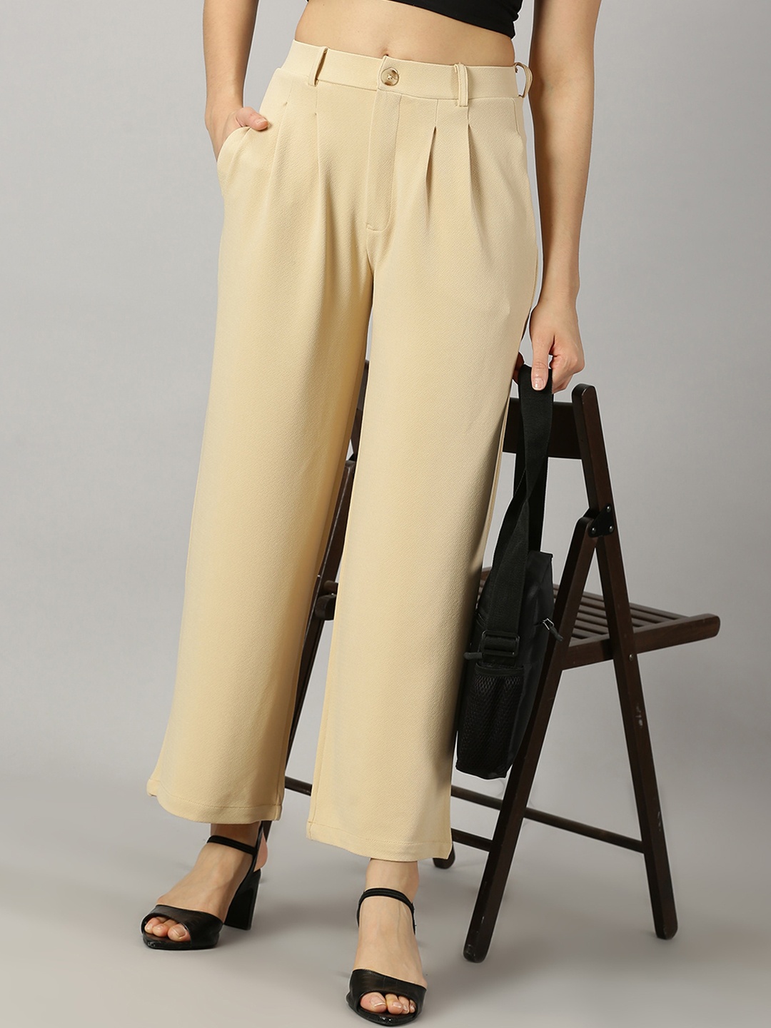 

AUSK Women Relaxed High-Rise Pleated Regular Trouser, Beige