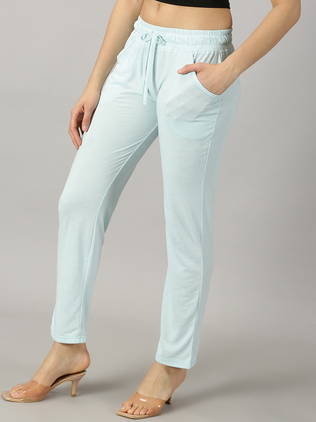 

AUSK Women Relaxed Slim Fit Mid-Rise Regular Trousers, Turquoise blue