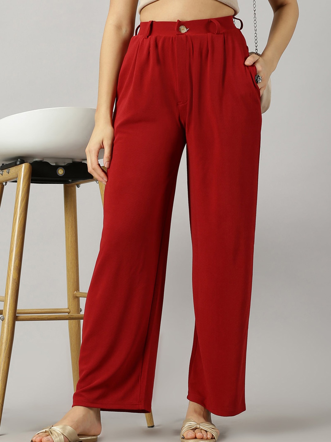 

AUSK Women Relaxed High-Rise Parallel Trouser, Maroon