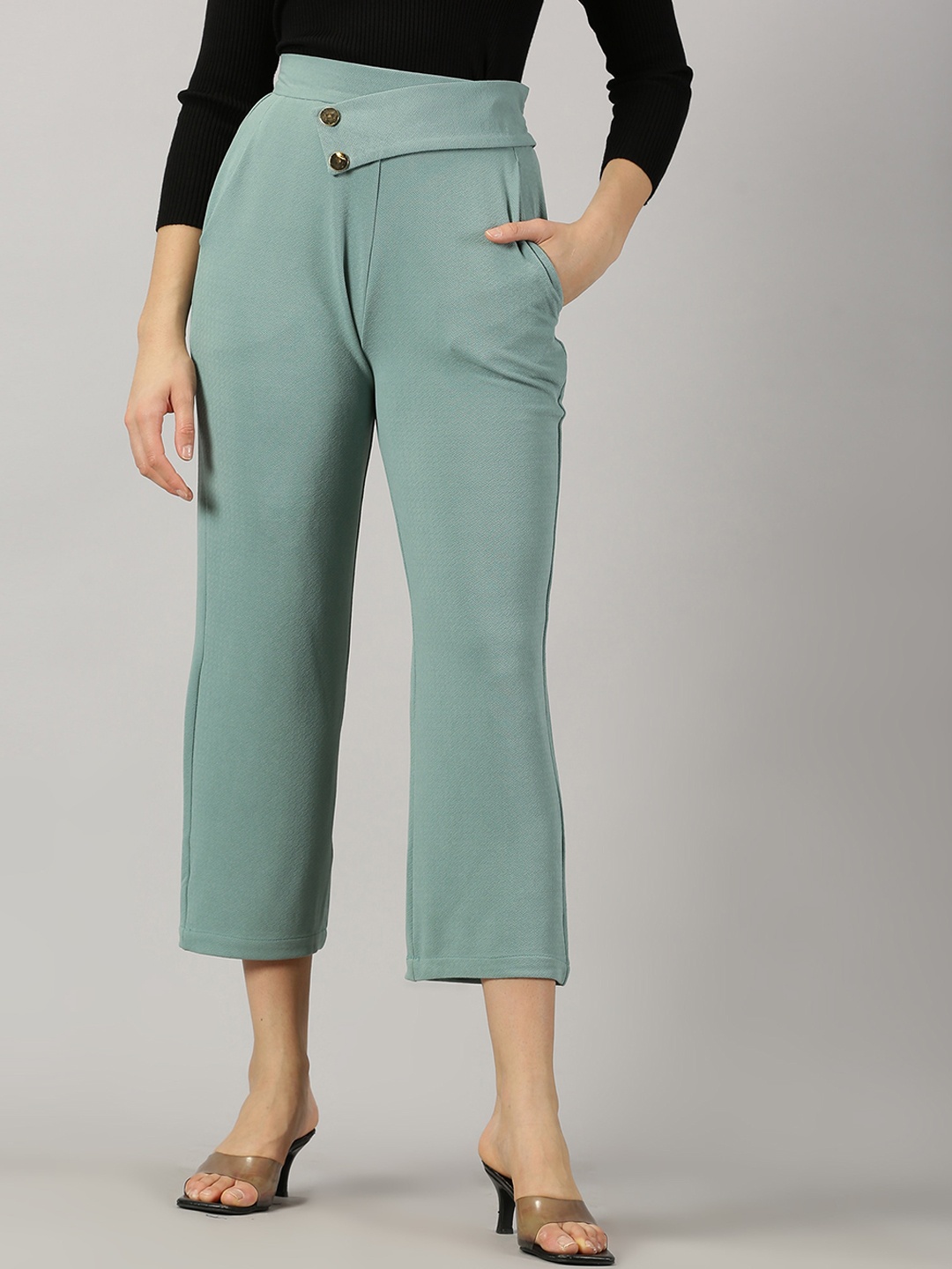 

AUSK Women Relaxed High-Rise Plain Cropped Trouser, Sea green