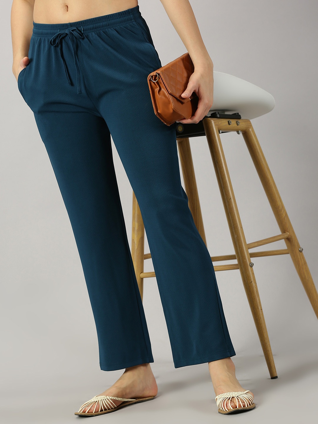 

AUSK Women Relaxed High-Rise Plain Parallel Trousers, Teal