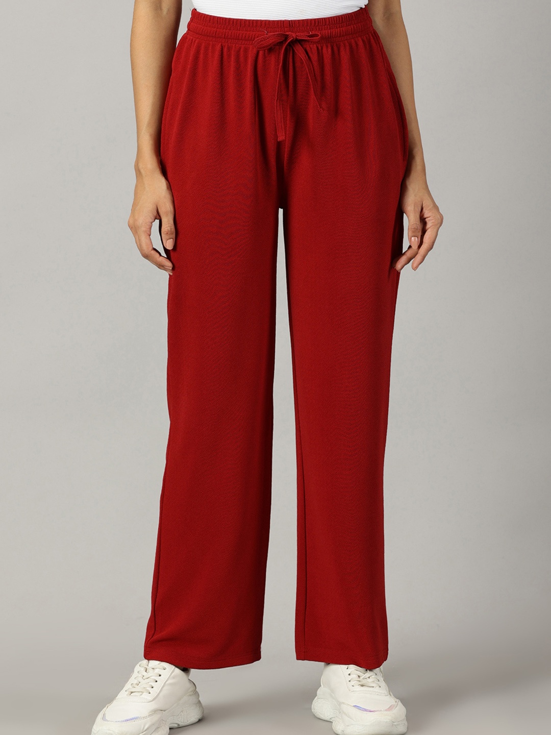 

AUSK Women Relaxed Regular Fit High-Rise Parallel Trousers, Maroon