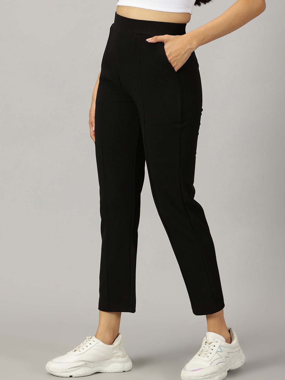 

AUSK Women Relaxed Skinny Fit High-Rise Cropped Trouser, Black
