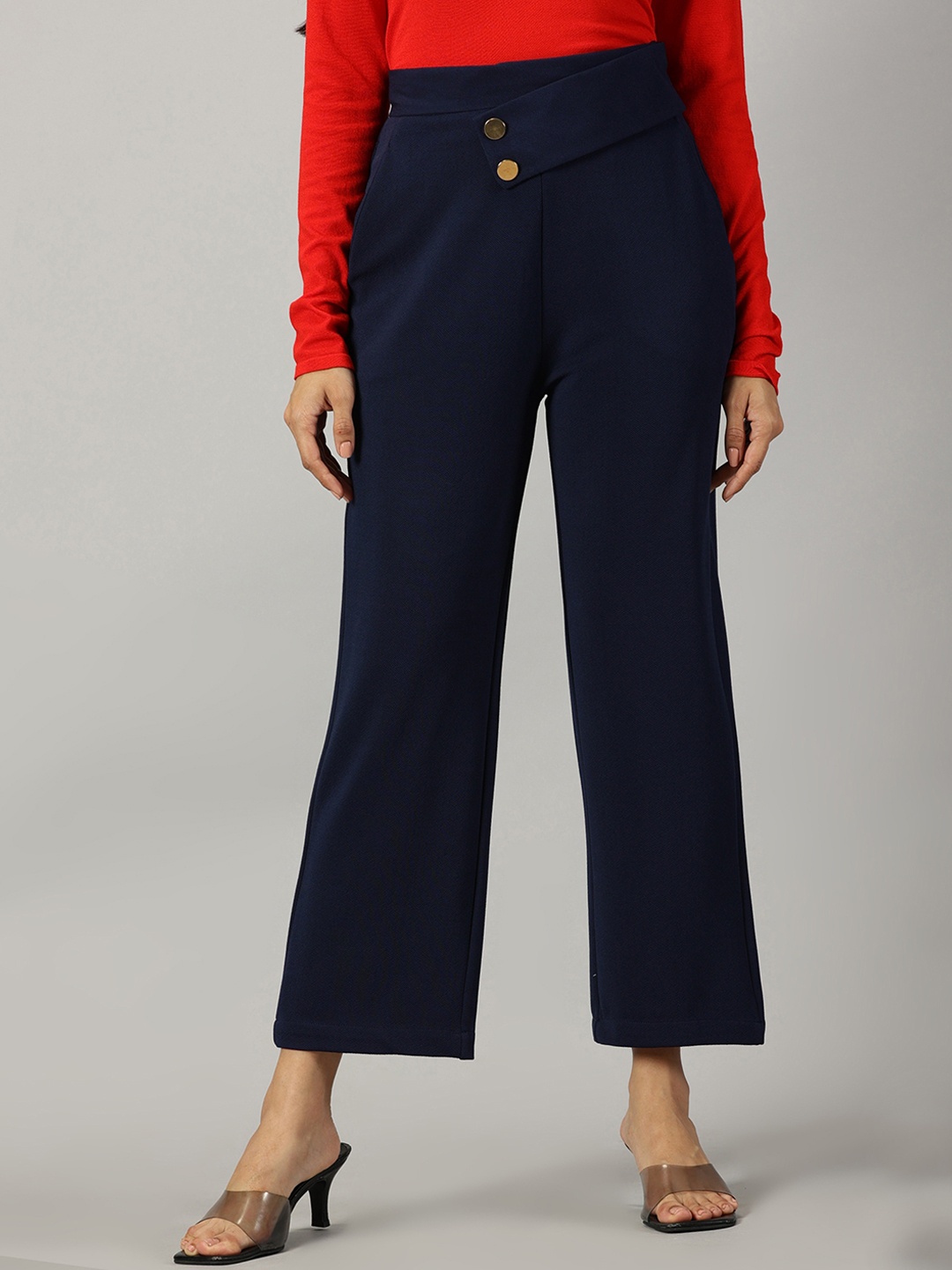 

AUSK Women Relaxed Regular Fit High-Rise Parallel Trousers, Blue