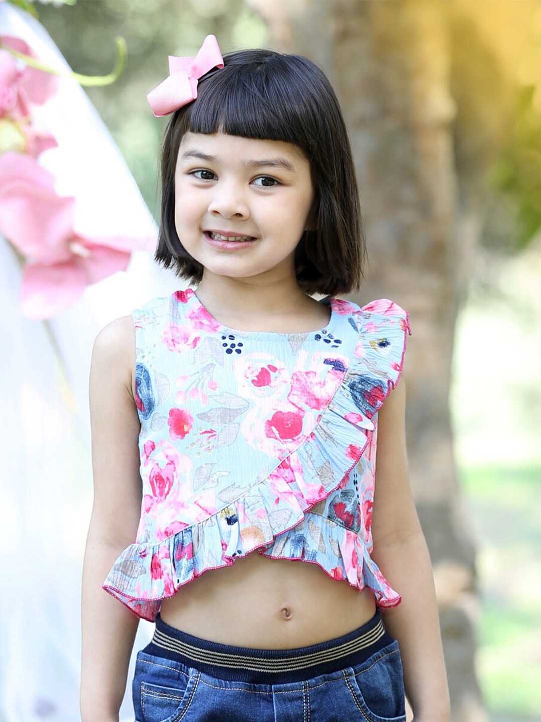 

Cutiekins Girls Floral Printed Ruffled Crop Top, Blue