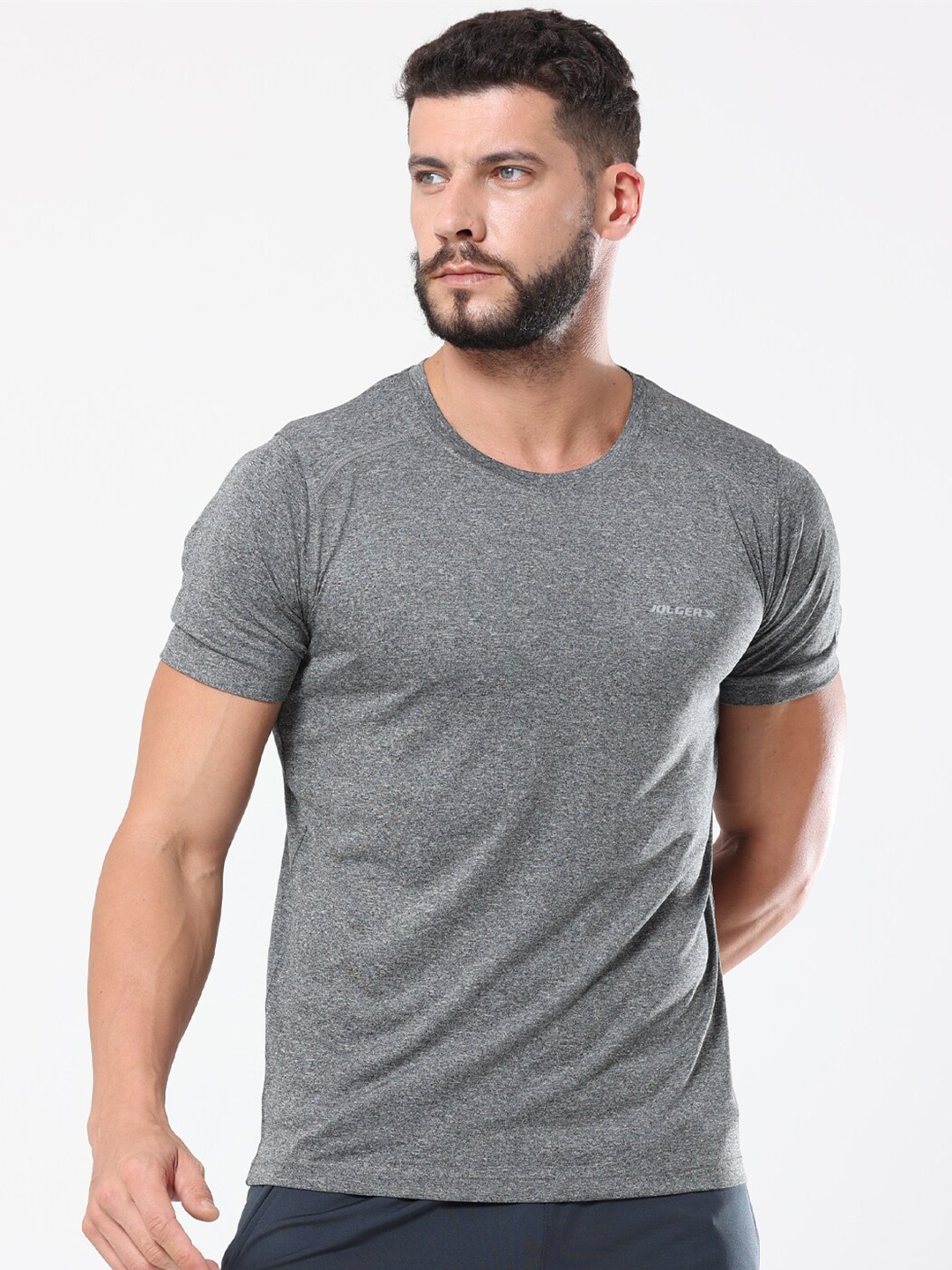 

JOLGER Men Quick-dry Lightweight Crew Neck T-shirt, Grey melange