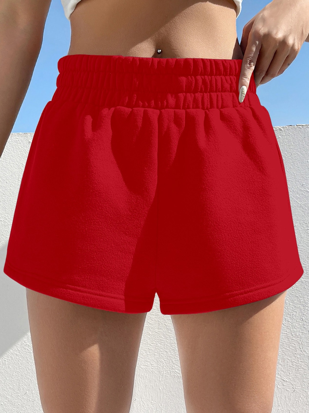 

AAHWAN Women Loose Fit High-Rise Regular Shorts, Red