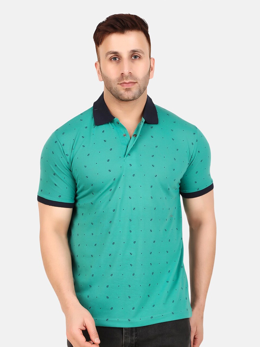 

WELL QUALITY Printed Polo Collar Short Sleeves Regular Fit T-shirt, Blue