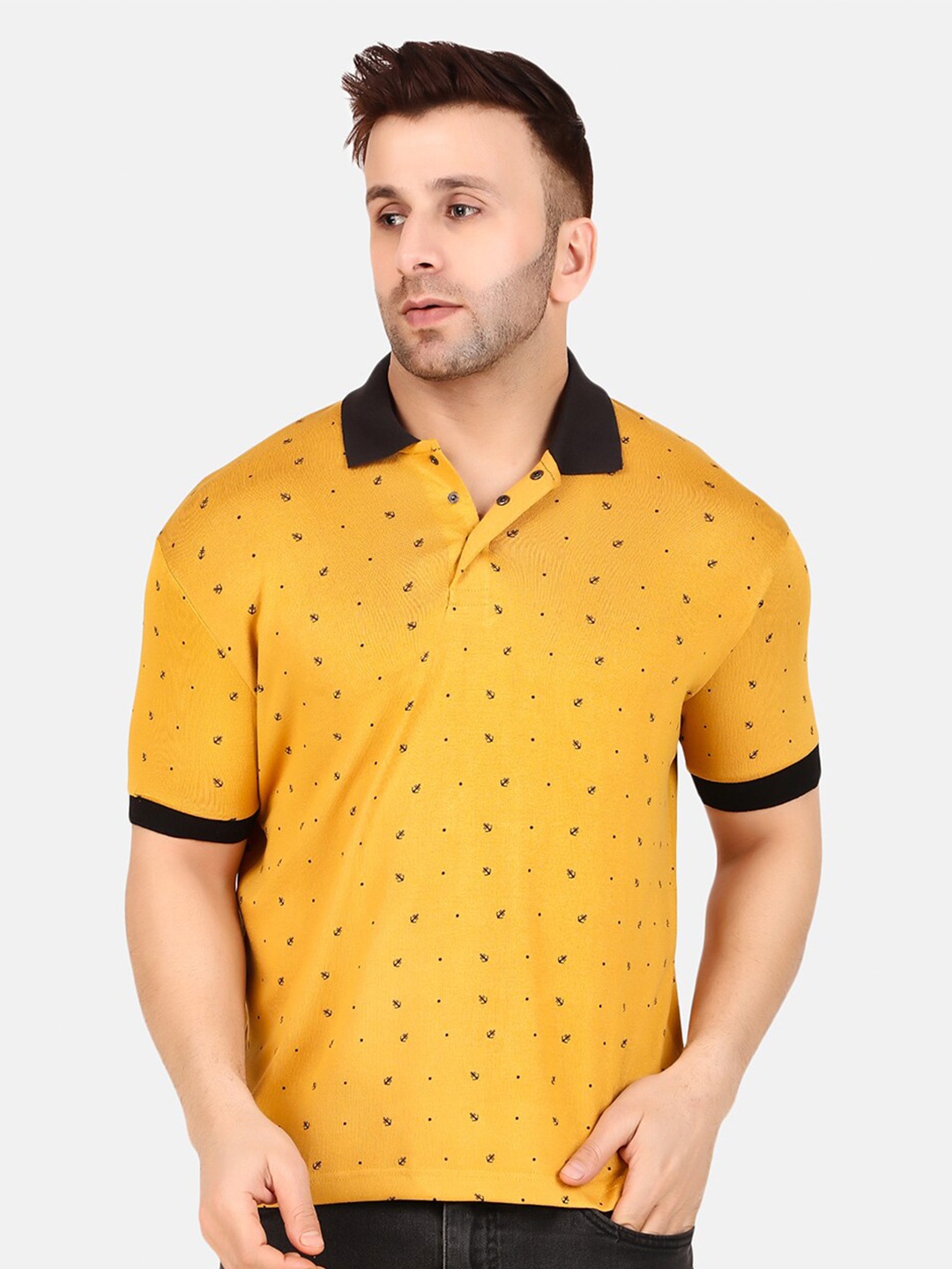 

WELL QUALITY Printed Polo Collar Short Sleeves Regular Fit T-shirt, Yellow