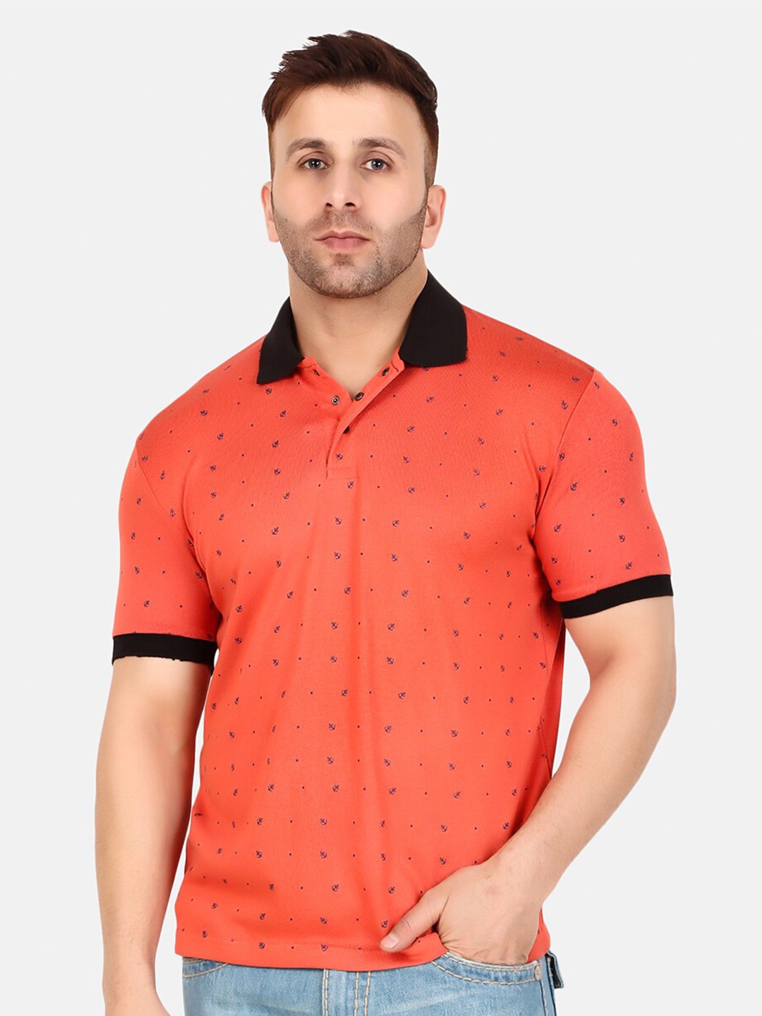 

WELL QUALITY Printed Polo Collar Short Sleeves Regular Fit T-shirt, Orange