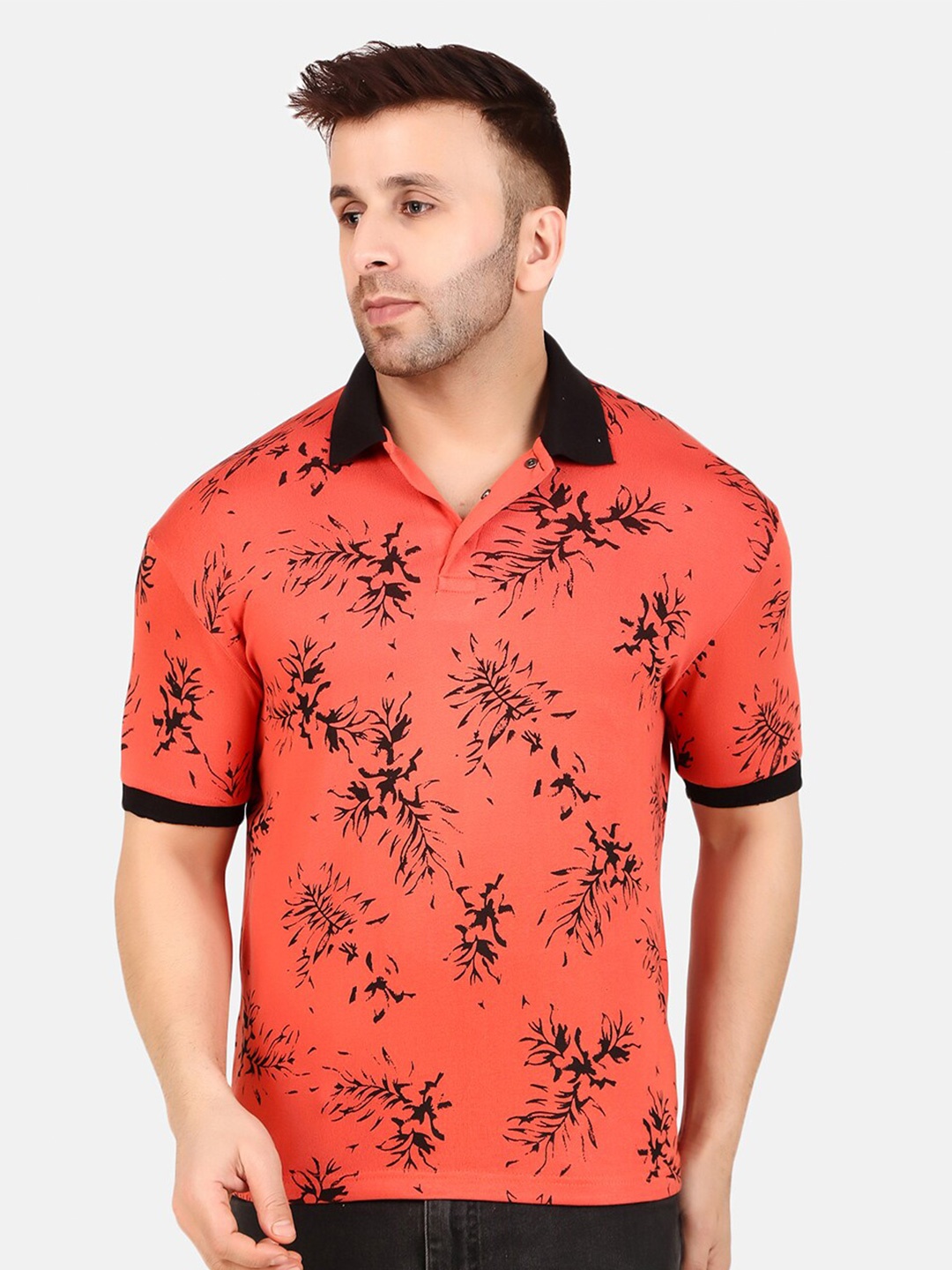 

WELL QUALITY Printed Polo Collar Short Sleeves Regular Fit T-shirt, Orange