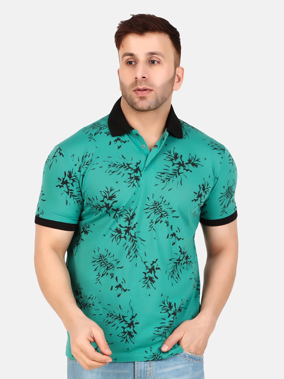 

WELL QUALITY Printed Polo Collar Short Sleeves Regular Fit T-shirt, Blue