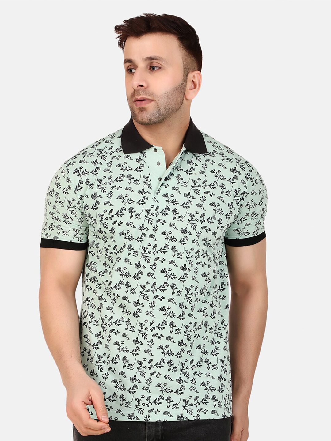 

WELL QUALITY Printed Polo Collar Short Sleeves Regular Fit T-shirt, Sea green