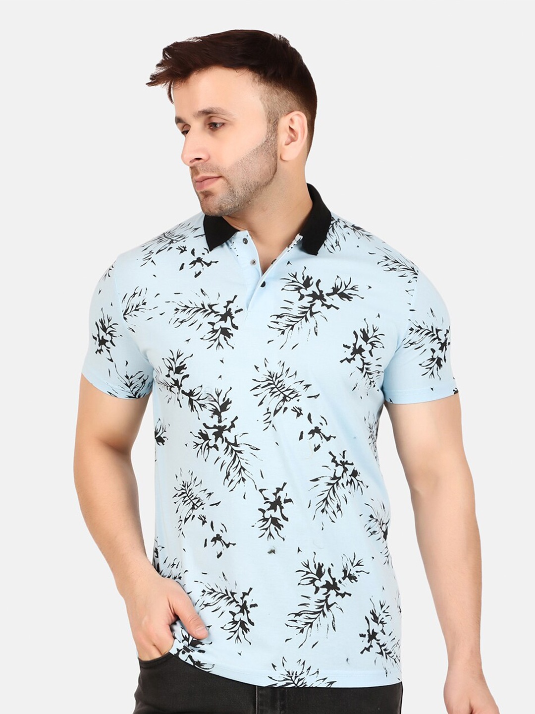 

WELL QUALITY Printed Polo Collar Short Sleeves Regular Fit T-shirt, Blue