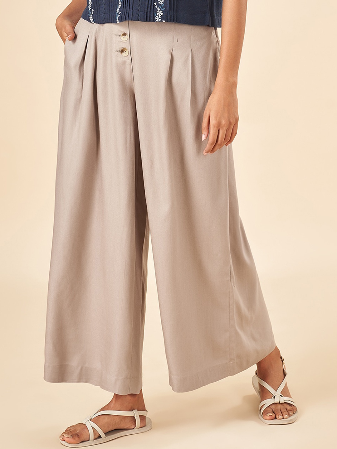 

AKKRITI BY PANTALOONS Women Pleated Culottes Trousers, Brown