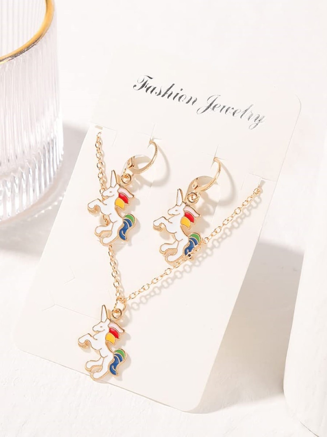 

EL REGALO Girls Gold-Plated Unicorn-Shaped Jewellery Set