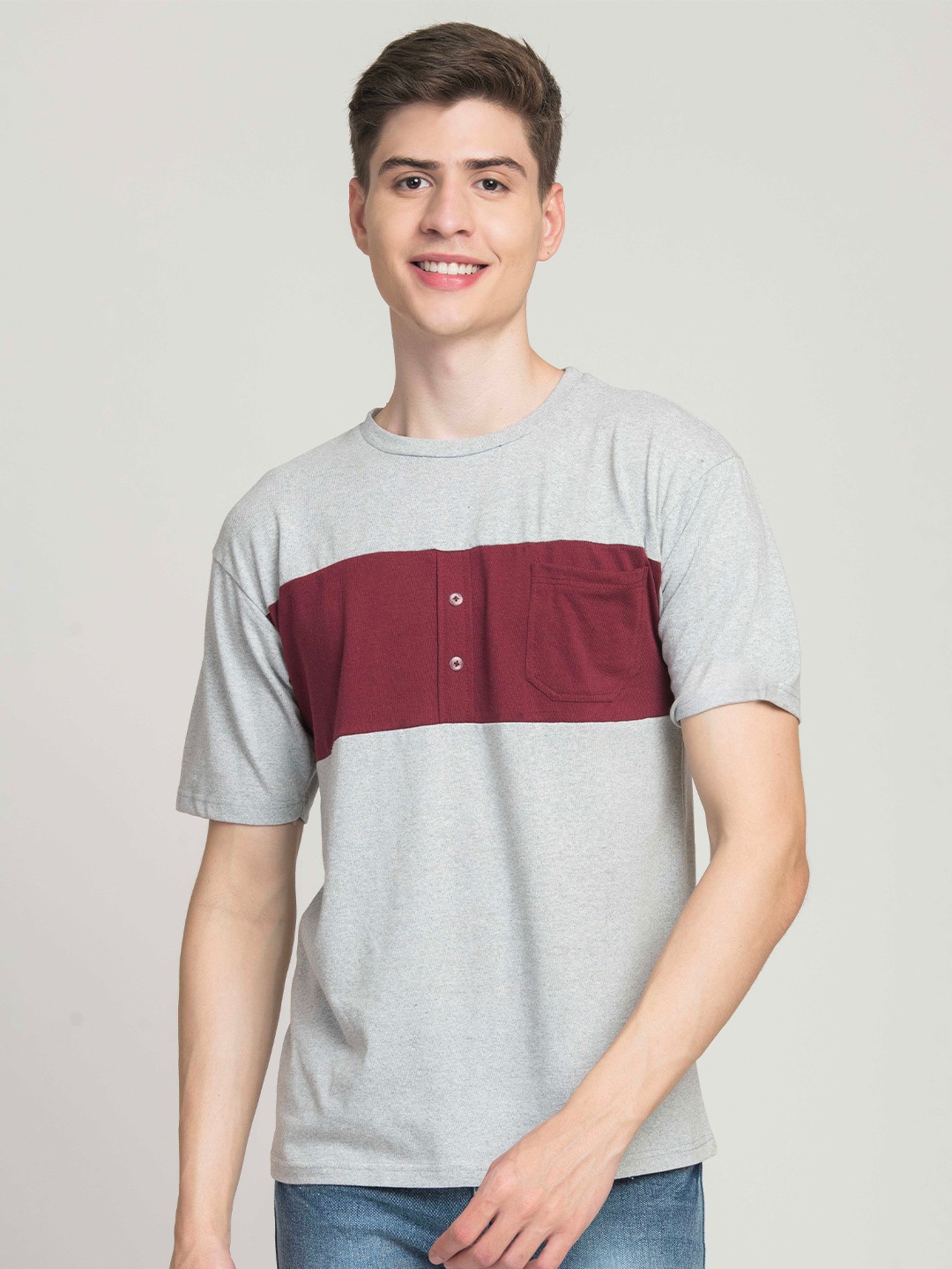 

STYLOGUE Round Neck Pockets T-shirt, Grey