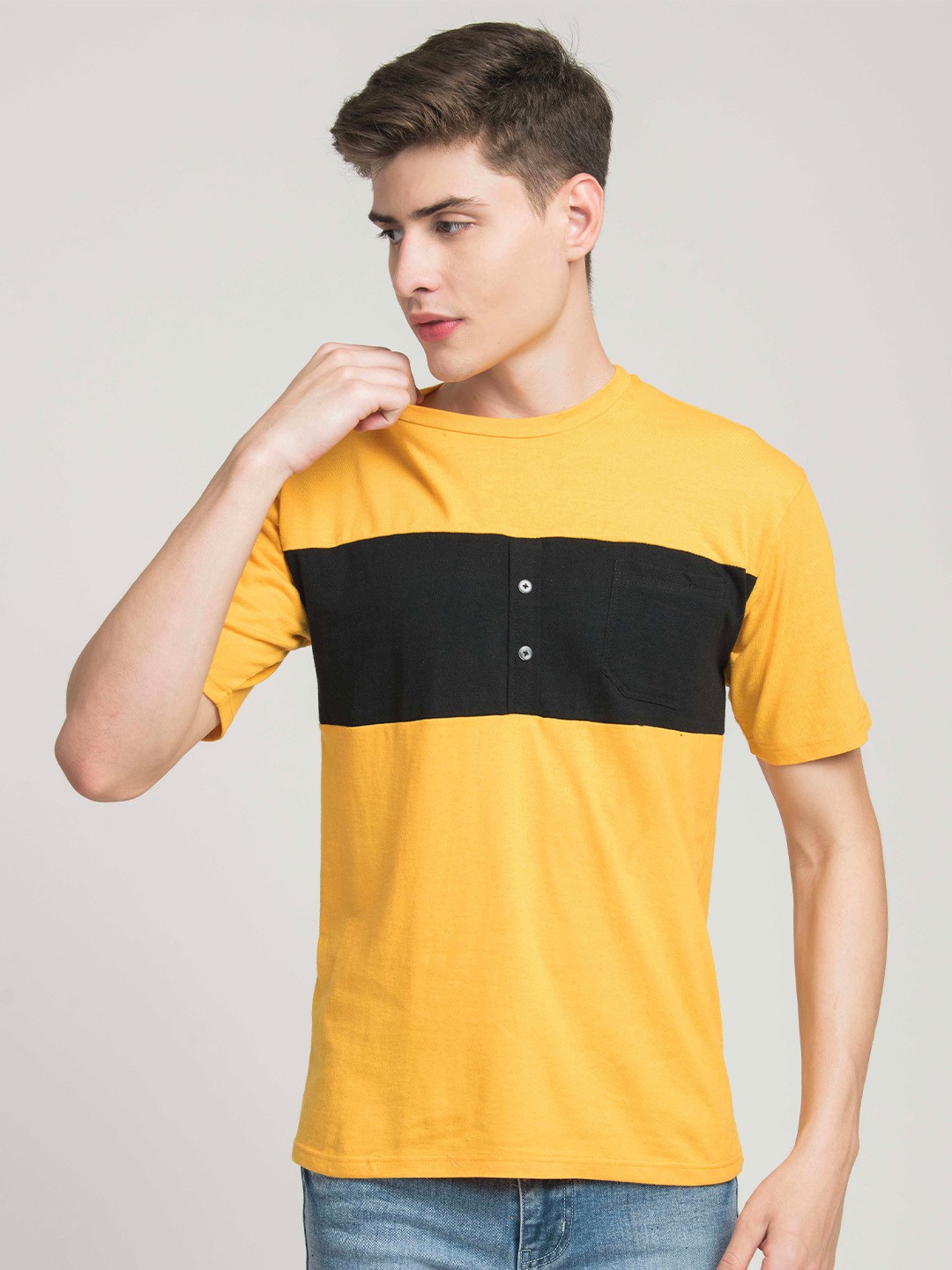 

STYLOGUE Colourblocked Round Neck T-shirt, Yellow