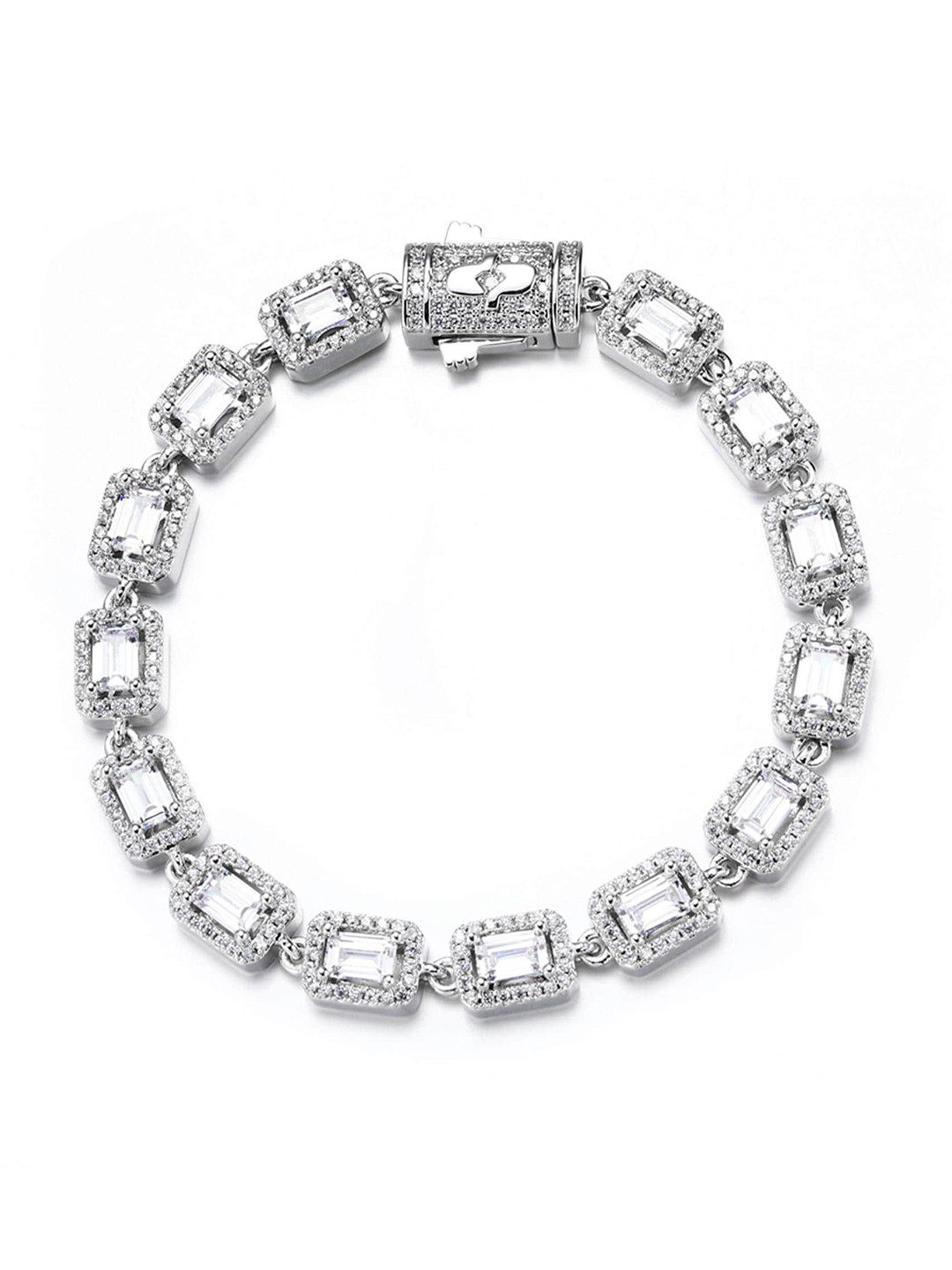 

Drip Project Men Rhodium-Plated Cubic Zirconia Studded Link Bracelet, Silver
