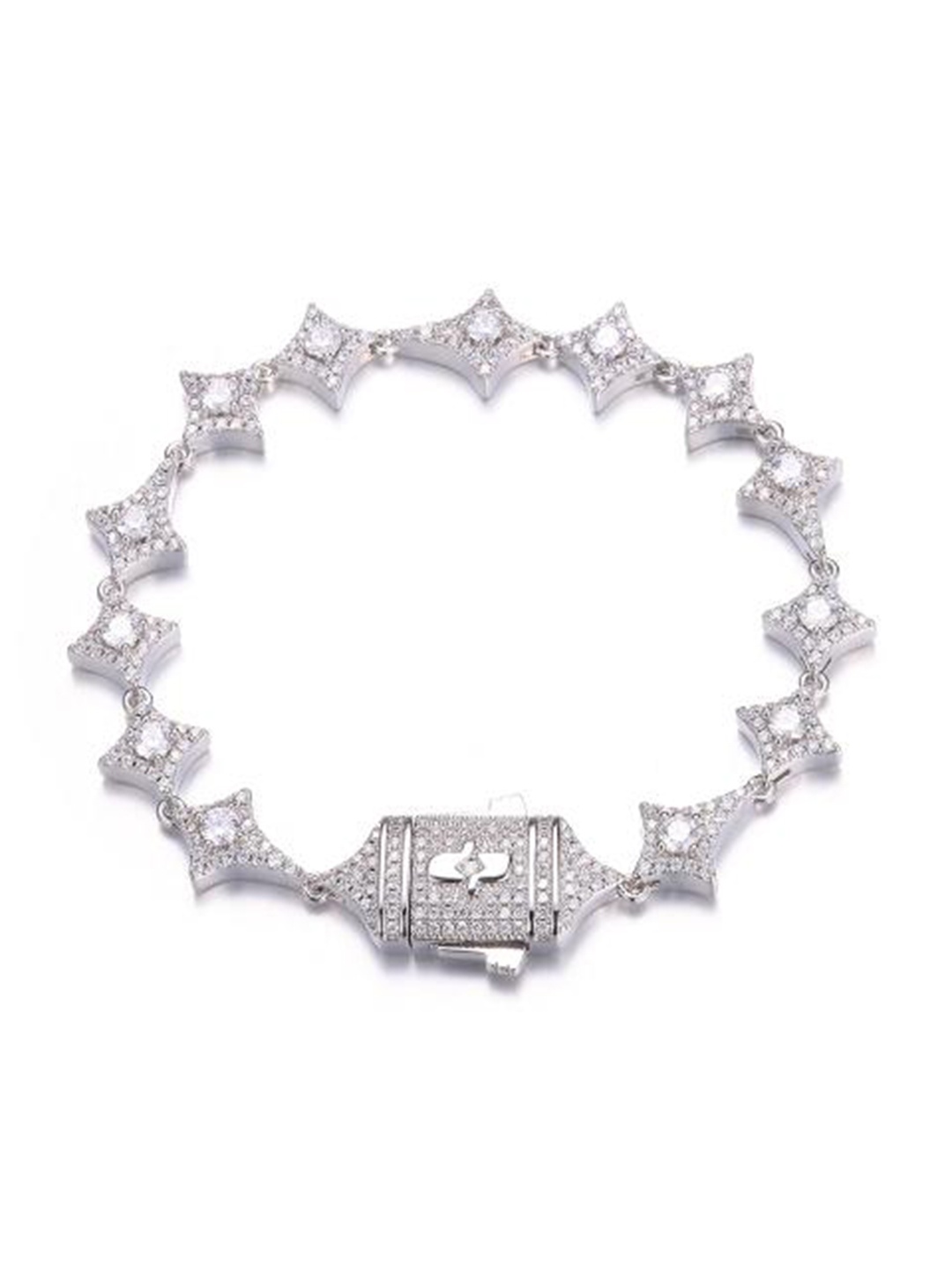 

Drip Project Men Rhodium-Plated Cubic Zirconia Studded Link Bracelet, Silver