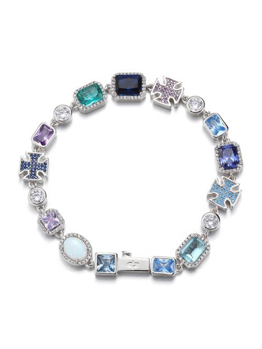 

Drip Project Men Rhodium-Plated Cubic Zirconia Studded Wraparound Bracelet, White