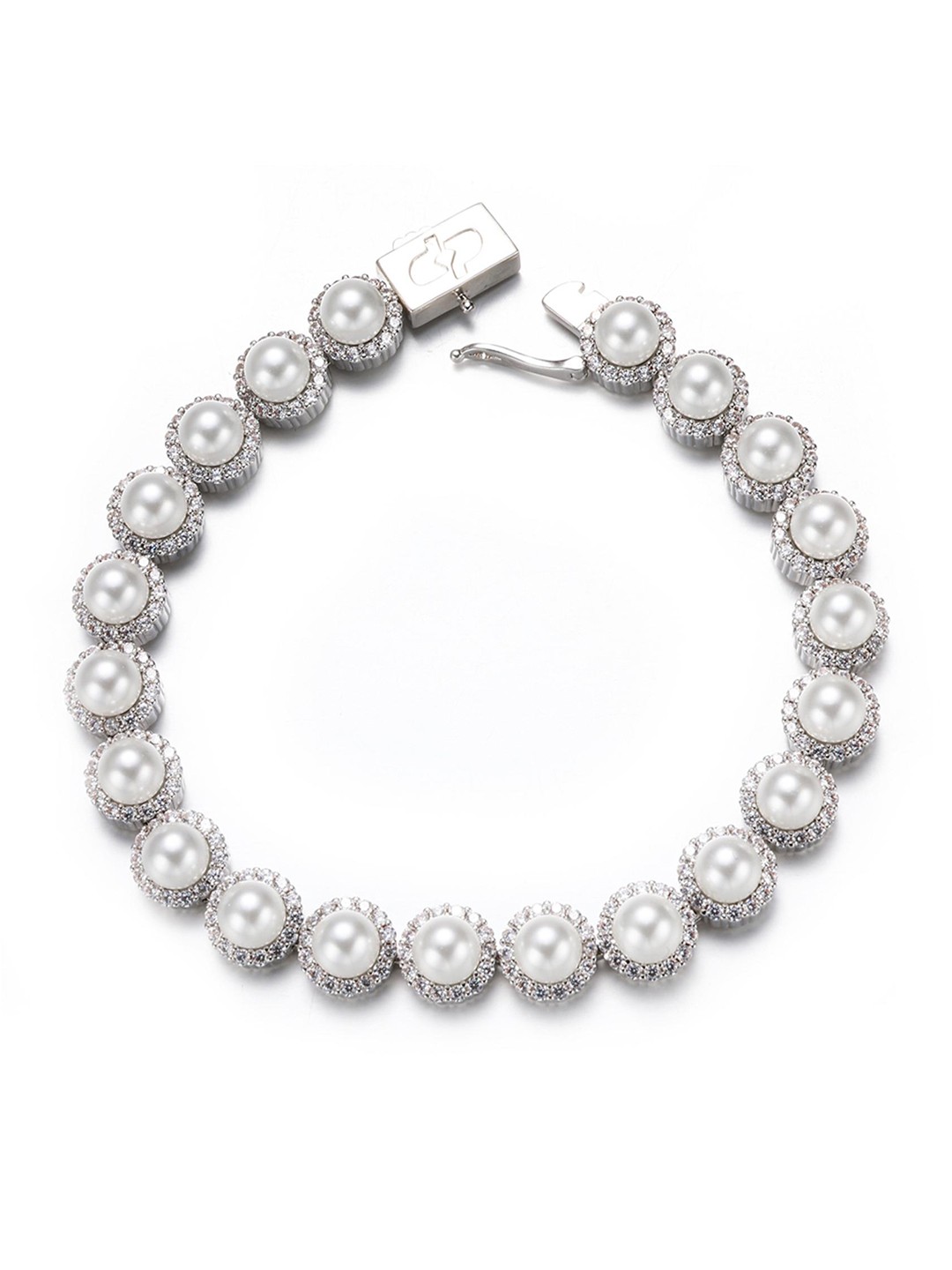 

Drip Project Men Rhodium-Plated Cubic Zirconia Studded Cuff Bracelet, White