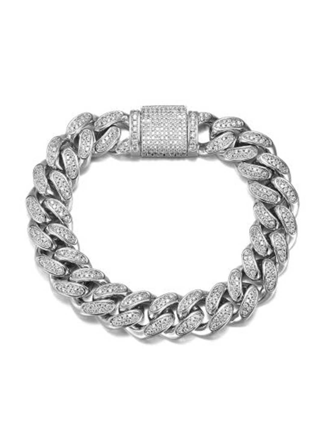 

Drip Project Men Rhodium-Plated Cubic Zirconia Studded Link Bracelet, Silver