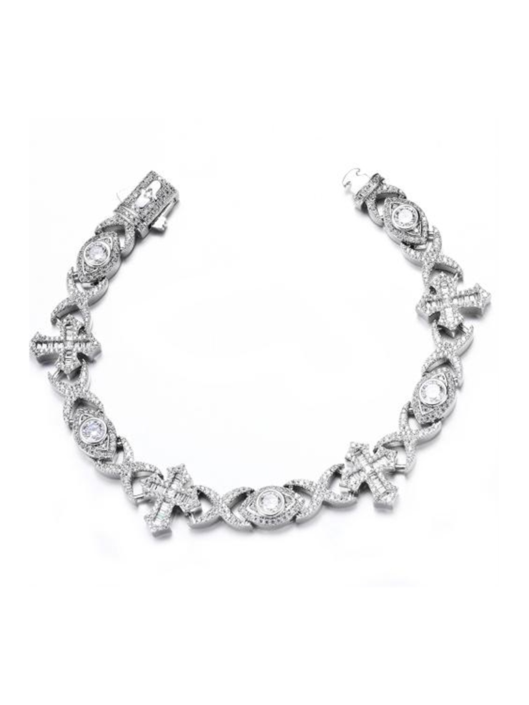 

Drip Project Men Brass Cubic Zirconia Rhodium-Plated Link Bracelet, Silver