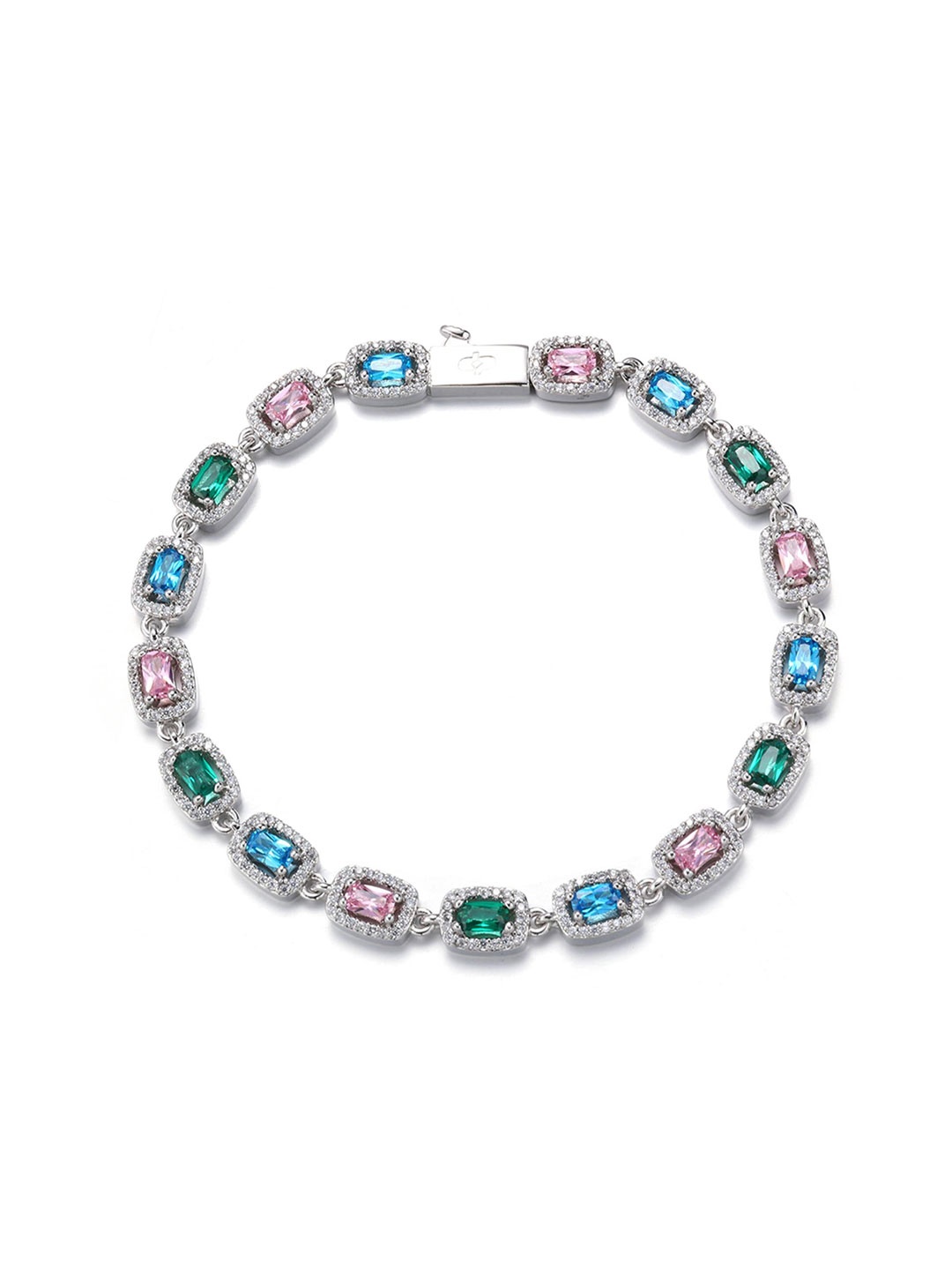 

Drip Project Men Brass Cubic Zirconia Rhodium-Plated Link Bracelet, Silver