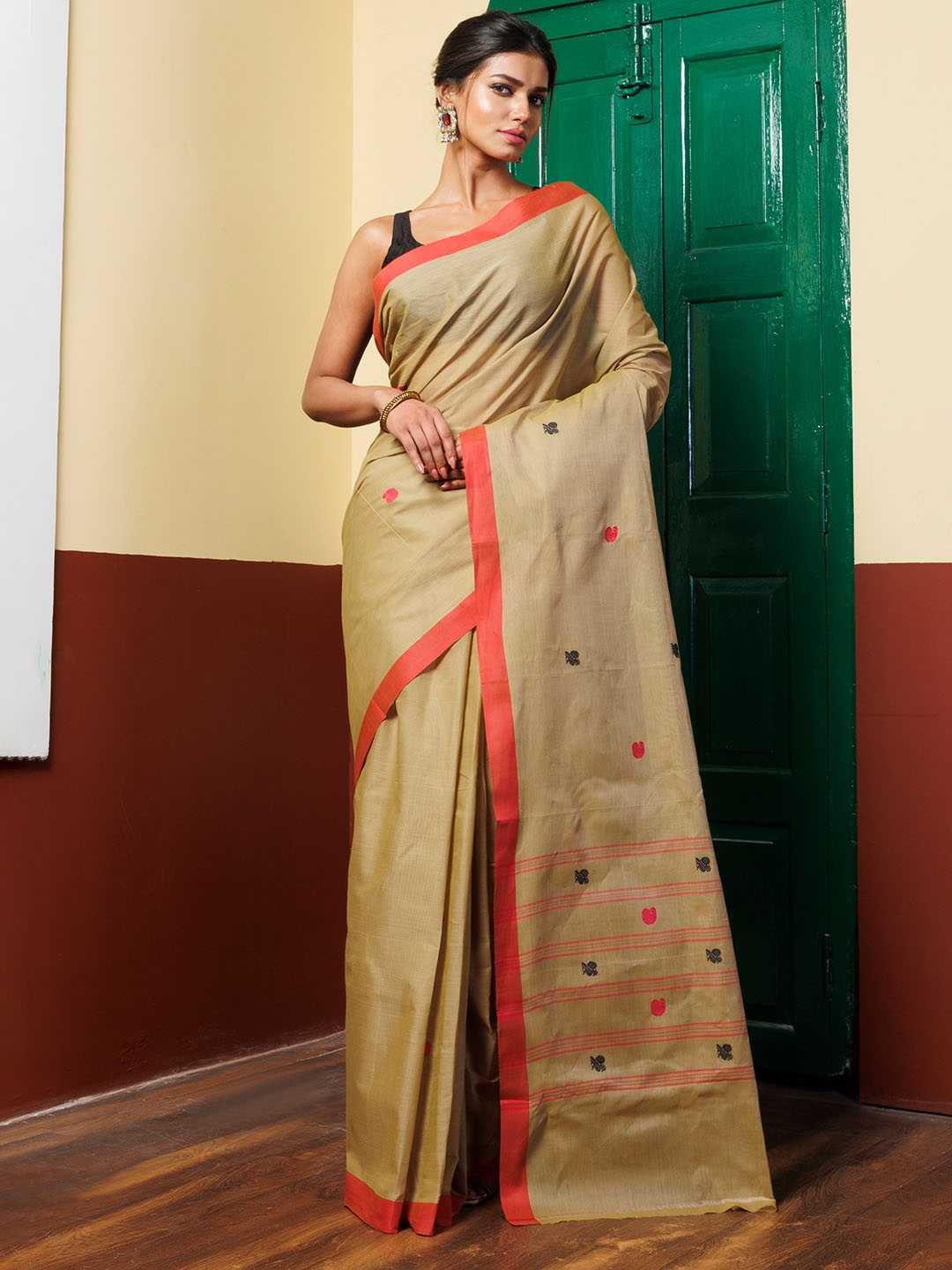 

Unnati Silks Woven Design Pure Cotton Handloom Kanjeevaram Saree, Green