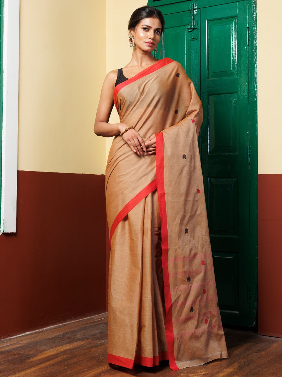 

Unnati Silks Woven Design Pure Cotton Handloom Kanjeevaram Saree, Brown