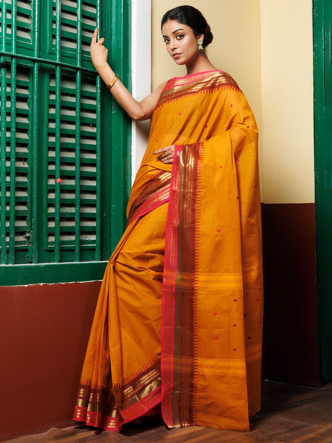 

Unnati Silks Zari Pure Cotton Kanjeevaram Saree, Orange