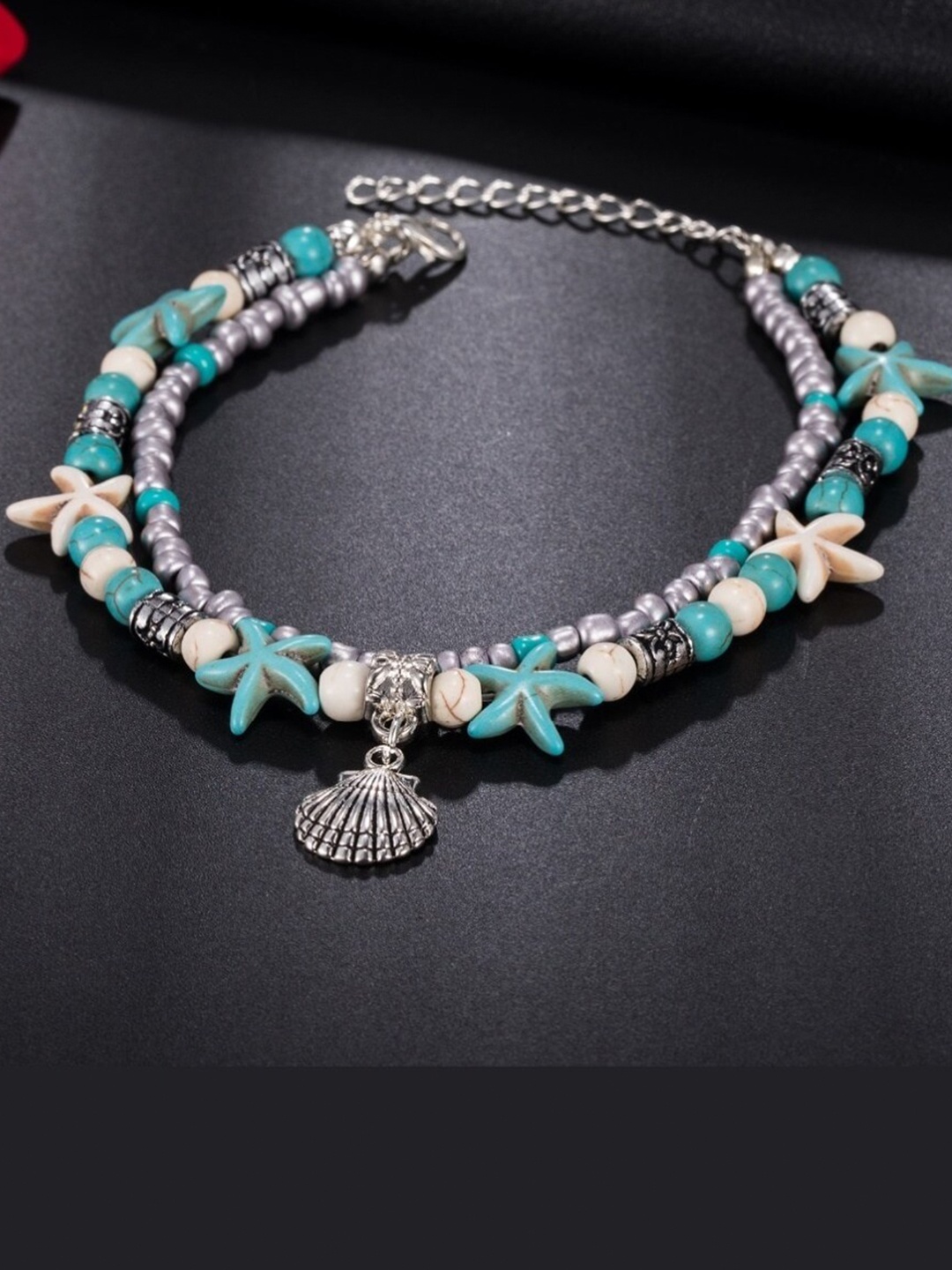 

EL REGALO Beaded Layered Anklet, Blue