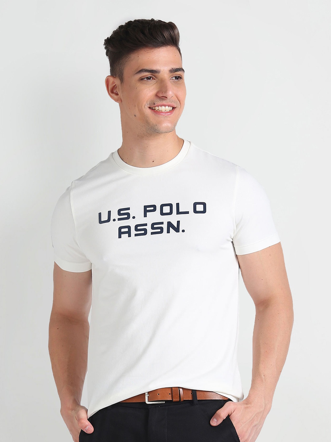 

U.S. Polo Assn. Denim Co. Typography Printed Round Neck Short Sleeves Slim Fit T-shirt, White