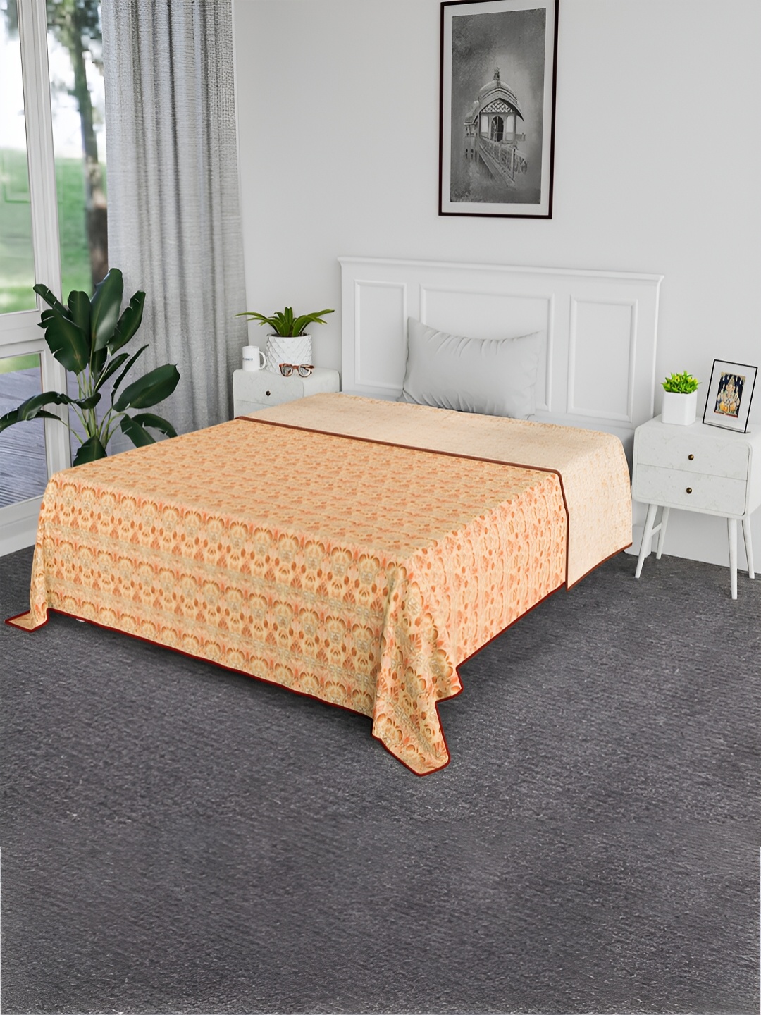 

Kuber Industries Orange & Brown Ethnic Motifs AC Room 300 GSM Single Bed Blanket