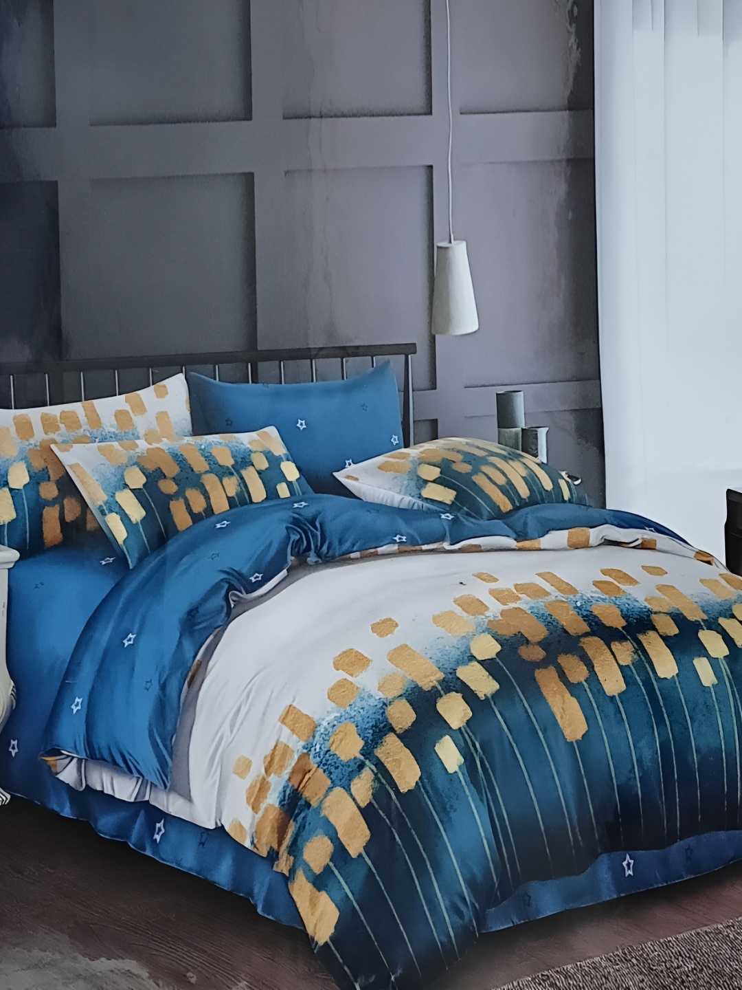 

Signature Blue & White Geometric 160 TC King Bedsheet with 2 Pillow Covers